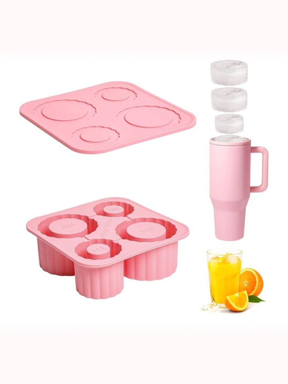 Ice Cube Tray for Stanley Tumbler Cup 4 ring Silicone Tray w/ Lid (SKU: 229MI)